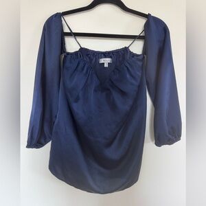 Milly Navy Blue Silk Off Shoulder Puff Sleeve Top - Size M